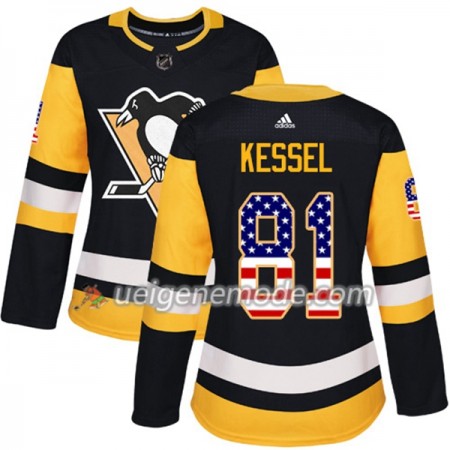 Dame Eishockey Pittsburgh Penguins Trikot Phil Kessel 81 Adidas 2017-2018 Schwarz USA Flag Fashion Authentic
